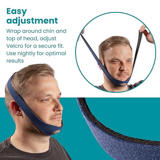 LifeSource Made in USA Anti Snoring Chin Strap for CPAP Users, Chin Strap for Snoring Solution, Breathable, Adjustable, Latex Free, Comfortable Sleep Support for Men & Women, Snoring Support, Navy