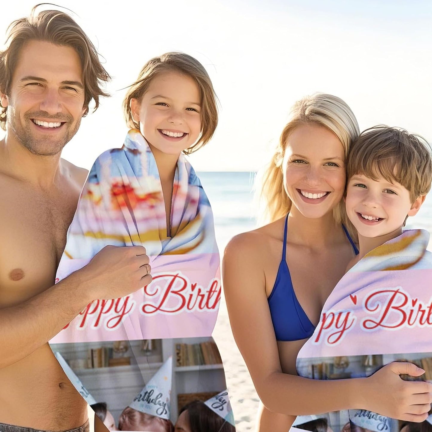 JML Birthday Gifts for Mom Dad Daughter Son, Personalized Beach Towel with Photo Text, Custom Beach Towel Gift for Mother's Day, Anniversary, Family Day, Summer Holiday, Vacation