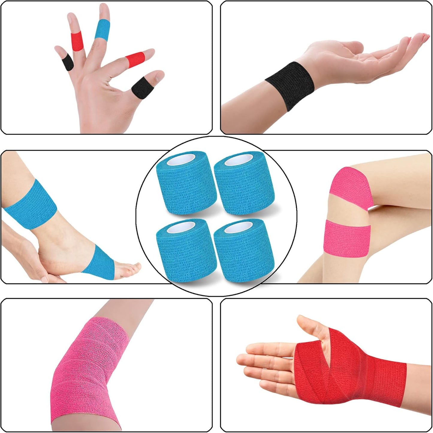 8 Pack 2 in x 5 Yards Cohesive Wrap Self Adhesive Bandage Wrap Elastic Self Adherent Wrap Self Stick Vet Tape for Athletic, Wrist, Ankle, Knees, Pets (Blue)