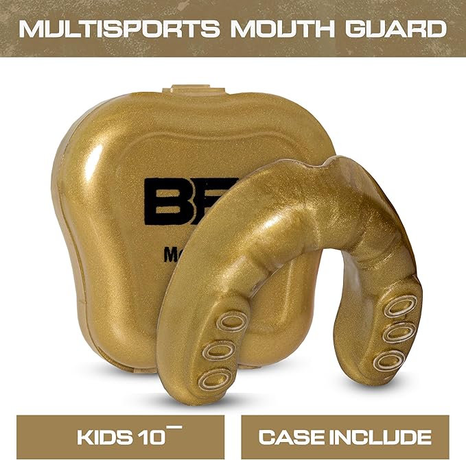 Sports Mouth Guard for Kids,Youth,Boys,Girls,Child Teen Mouthguard with Case (BPA Free) for Boxing, Martial Arts,MMA Karate,Lacrosse,Football,Soccer and All Contact Sports (Golden)