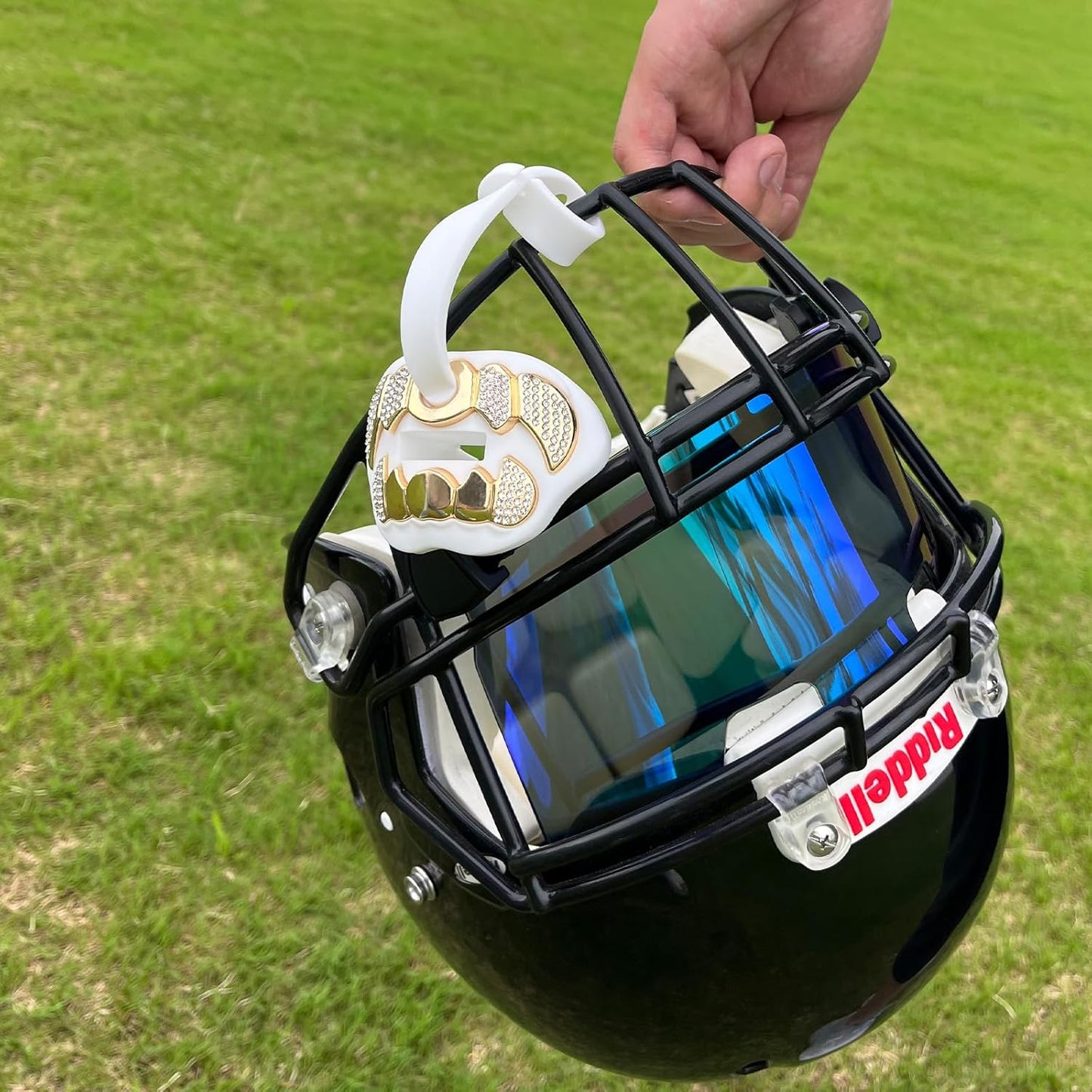 LeCool Football Mouth Guard with Connected Strap- 3D Beast Chrome Adult and Youth Mouth Guard-Mouth Piece for Sports for Maximum Air Flow and Teeth Protection