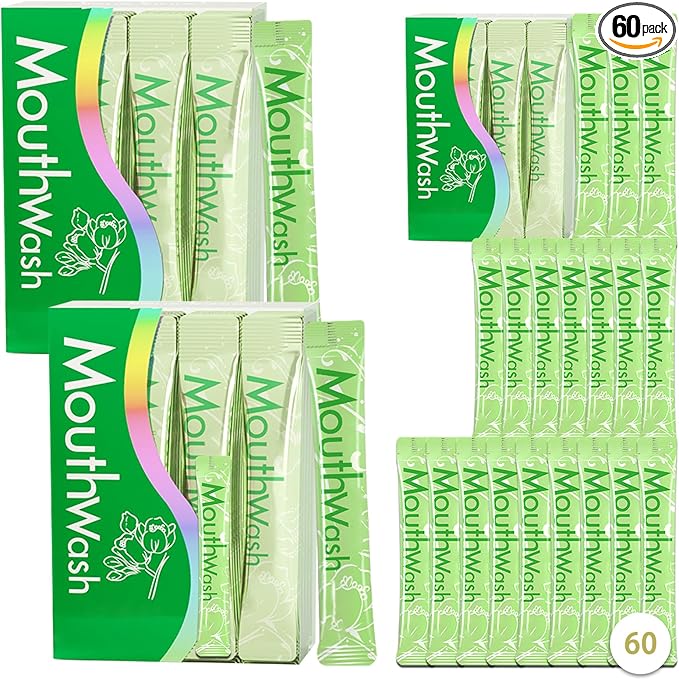 Travel Size Mouthwash,Mini Mouthwash Travel Size Bulk Portable Mouth Wash Set,Individual Small Travel Mouth Wash Packets for Fresh Breath(Pack of 60) A4