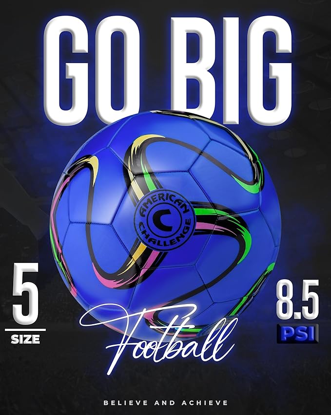 American Challenge Brasilia Soccer Ball – Soccer Ball Size 5, 4, 3 & 2 – for Youth & Adults – Ideal for Practice, Training & Grass Fields