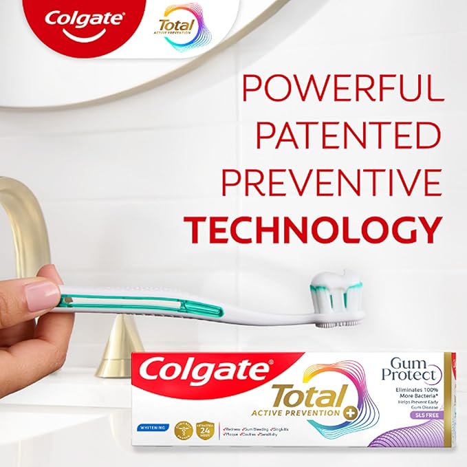 Colgate Total Active Prevention Gum Protect Whitening Toothpaste, Whitening Gum Toothpaste for Inflammation, Redness, Bleeding, Irritation, and Sensitivity, SLS Free, 3 Pack, 3.0 oz