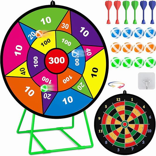 Large Dart Board for Kids, Kids Double-Sided Dart Board with Sticky Balls and Darts, Indoor/Outdoor Sport Fun Party Play Game Toys, Gifts for 3 4 5 6 7 8 9 10 11 12 Year Old Boys Girls