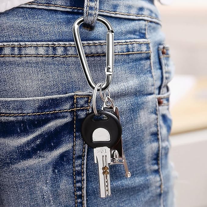 30PCS Aluminum Carabiner Clips, 2" D Shape Spring Snap Hooks Carabiner with 30PCS Keyring Keychain Hook