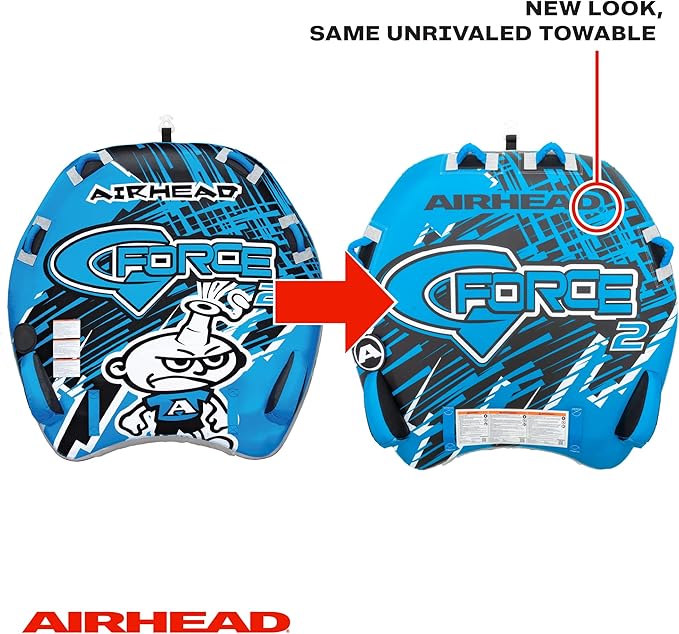 Airhead G-Force Inflatable Towable Tube | 2-4 Rider Models | Dual Tow Points | Full Nylon Cover | Kwik-Connect | Patented Speed Valve | Boat Tubes and Towables