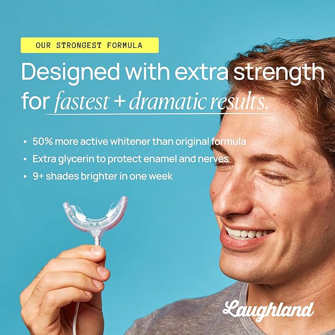 Laughland Super Strength Teeth Whitening Kit, Phone-Powered LED Mouthpiece & 3 Whitening Gel Syringes, 11% Hydrogen Peroxide, Glycerin, Aloe Vera & Mint, at Home Dental Care, 6+ Treatments