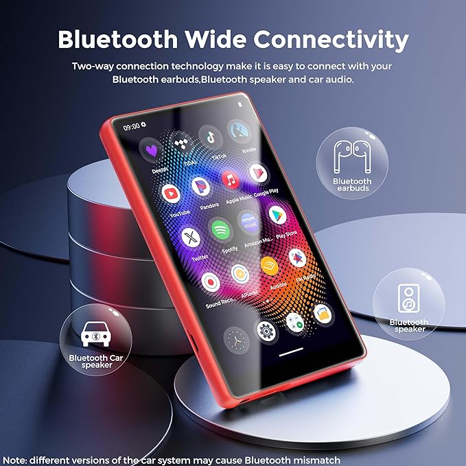 128GB MP3 Player with Bluetooth and WiFi，Music Video Player with Spotify Pandora,Amazon Music, 5" Touch Screen Android MP4 MP3 Player for Kids with Audible, YouTube, Spotify Kids,up to 256GB (Red)