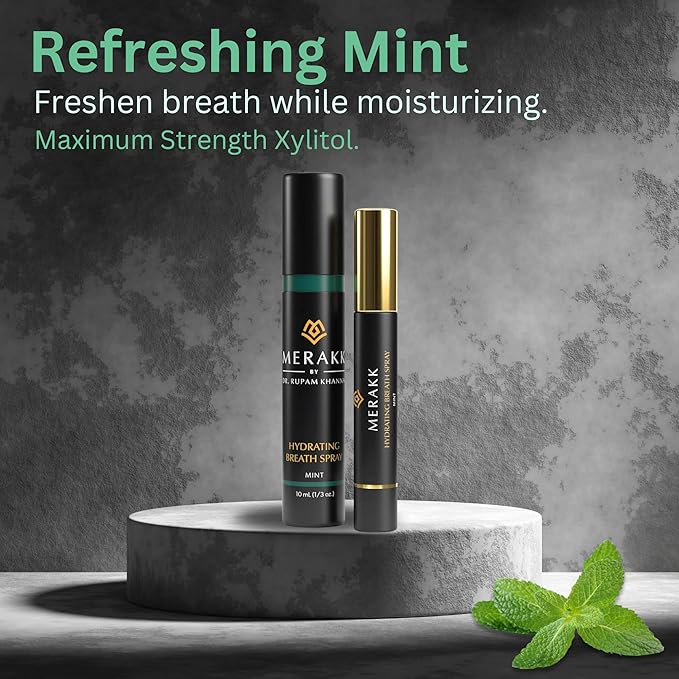 Merakk-Dry Mouth Fresh Breath Spray Mint - Sugar-Free Xylitol Breath Freshener | Bad Breath Spray Menthol - Dentist-Designed - 0.3 fl oz