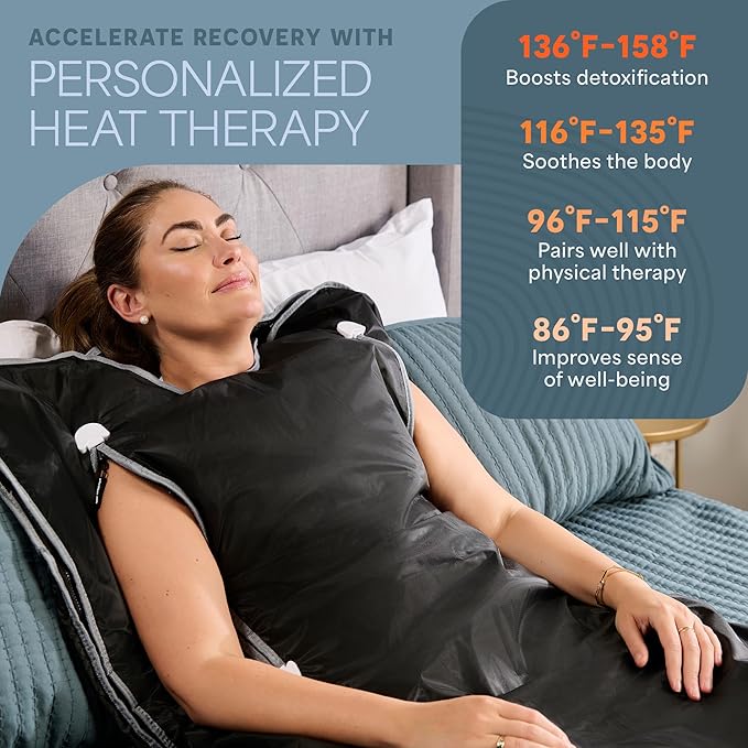 Lifepro BioRemedy Infrared Sauna Blanket – Available in 5 Colors – Portable Far Infrared Home Sauna Bag for Detox, Tension, and Relaxation – Adjustable Temp (86–158°F) & Timer – Includes Detox Wraps