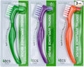 TCS Fresh Soft Bristle Denture Brush with Handle, Ergonomic Toothbrush for Cleaning Dental Appliances (3 Pack)