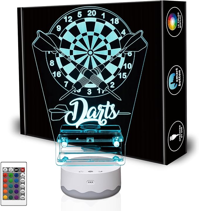 Light Up Dart Holder, 16 Colors Changing Lights Acrylic Dart Holder Stand with Remote Control, Birthday Christmas Gifts for Men Player or Darts Enthusiasts