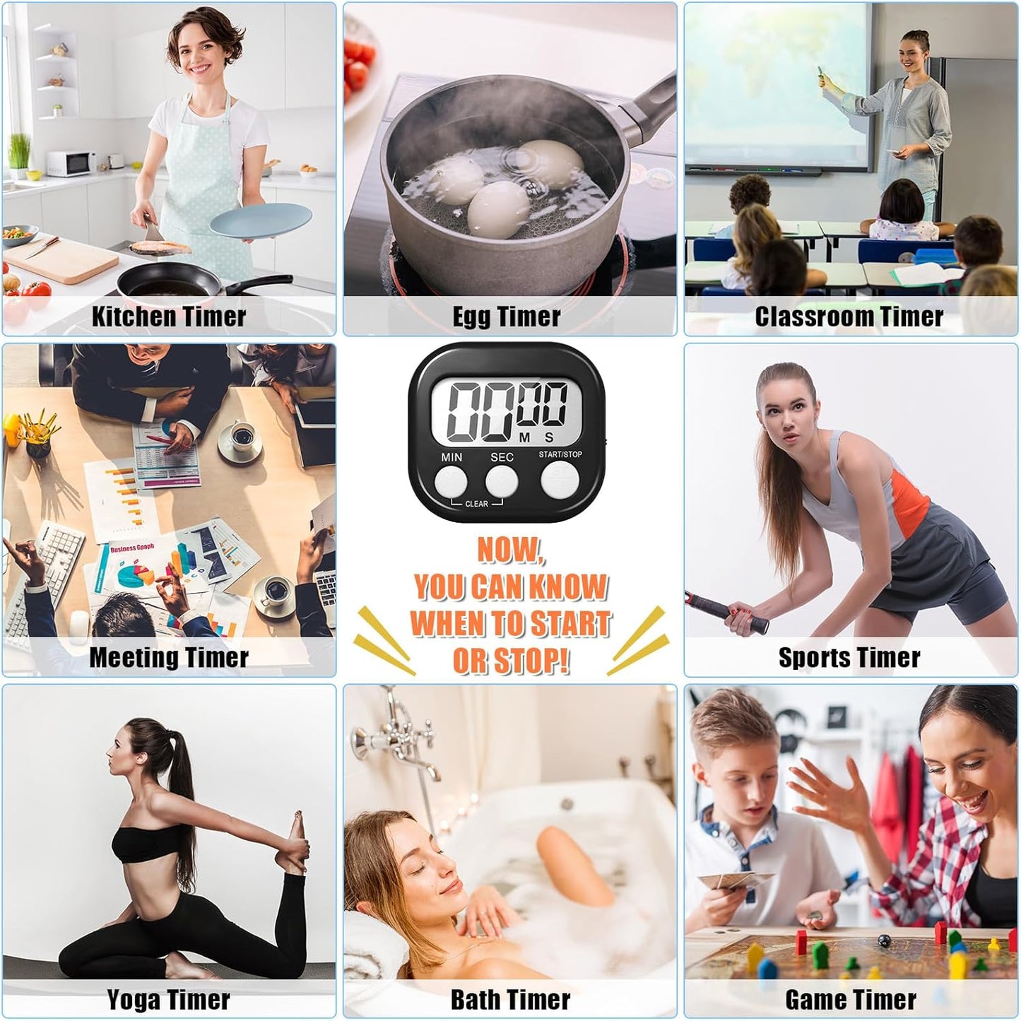 Macarrie 48 Pcs Digital Kitchen Timer Bulk Small Magnetic Backing Stand Timer Clock Loud Alarm LCD Display Electronic Minute Second Count Countdown Alarm for Teacher Classroom Cooking Baking (Fashion)