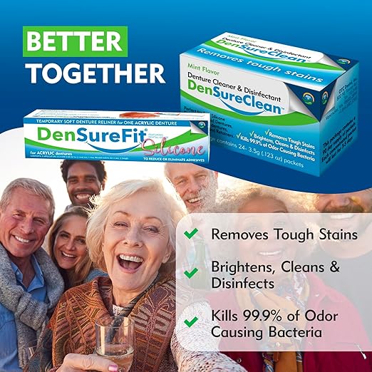 DenSureFit Upper and Lower Denture Reline Kit, Soft Silicone Denture Reliner Repair and Care Combo Kit with Extra Comfort Liner, Refit and Tighten for a Secure, Comfortable Fit