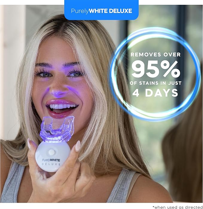 PurelyWHITE DELUXE Teeth Whitening Kit, Complete LED Teeth Whitening, 15+ Treatments, (3) 3ml Whitening Gel Syringes, Whiter Smile in 7 Minutes