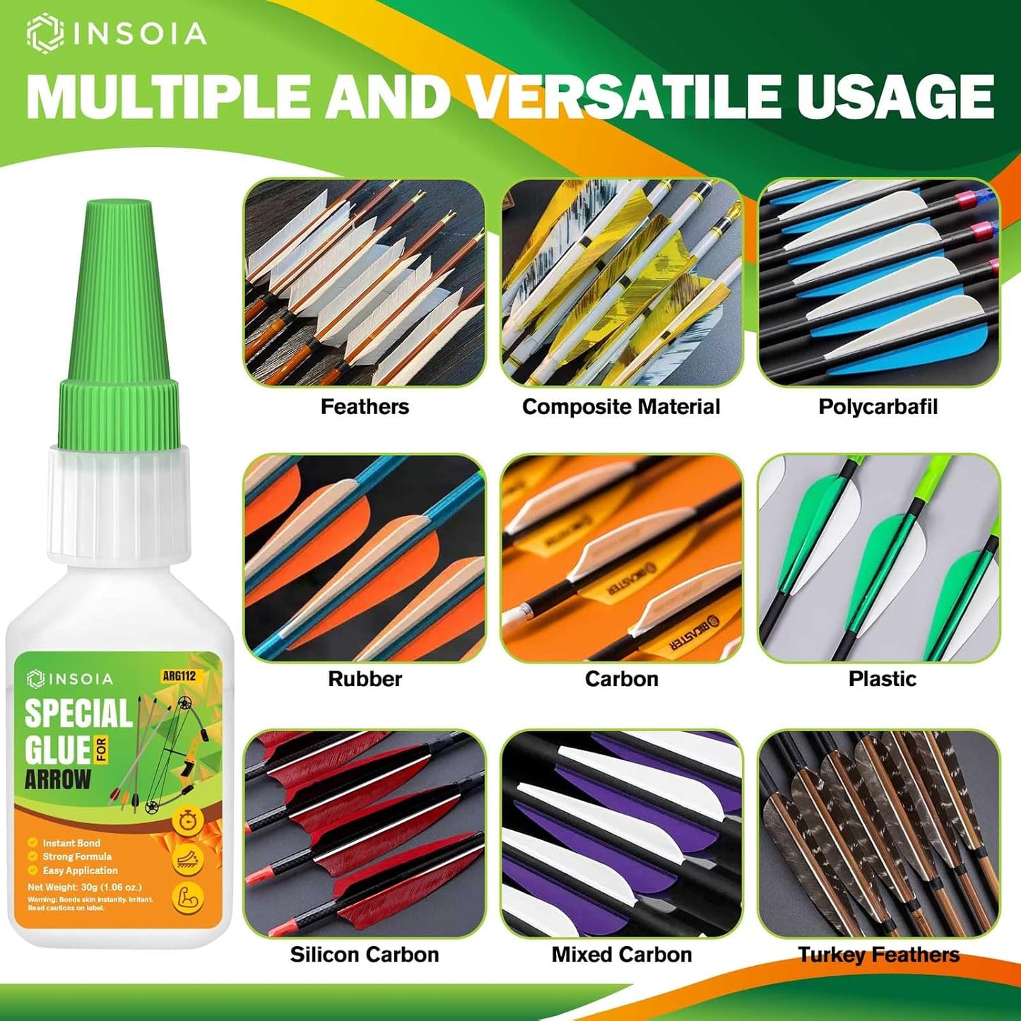 Arrow Fletching Glue, 30g Clear Fast-Dry Insert Adhesive for Arrow Vanes, Feathers & Fletching – Super Bond Arrow Glue for Carbon, Aluminum & Wood Shafts, Waterproof & Precision Tip