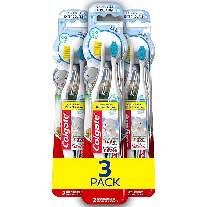Colgate My First Baby and Toddler Toothbrush, Extra Soft Infant Training Toothbrush, Ages 0-2, 6 Count