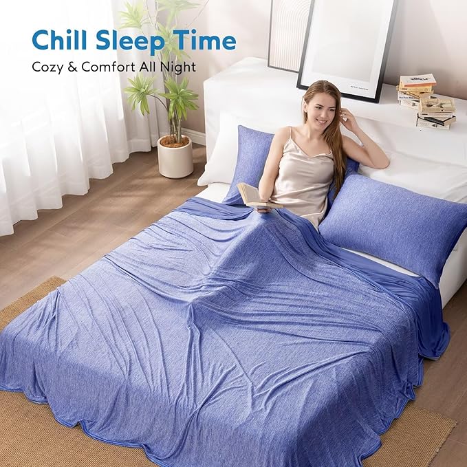 HOMFINE Cooling Blankets for Hot Sleepers - Summer Blanket Thin Lightweight Breathable Soft Double Side Enhanced Cooling for Bed Couch Sofa, Keep Cool for Night Sweats (Dark Blue, 90 x 90 inches)