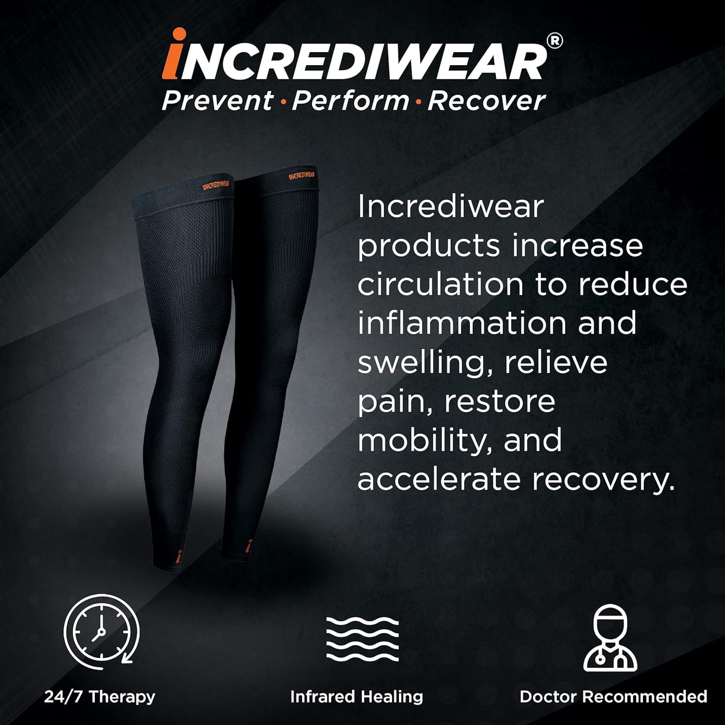 Incrediwear Leg Sleeve 2pk – Full Length Long Leg Sleeve for Leg Pain Relief & Muscle Recovery, Helps Reduce Swelling & Inflammation, Promotes Circulation, Leg Sleeves for Men & Women (Black, Small)