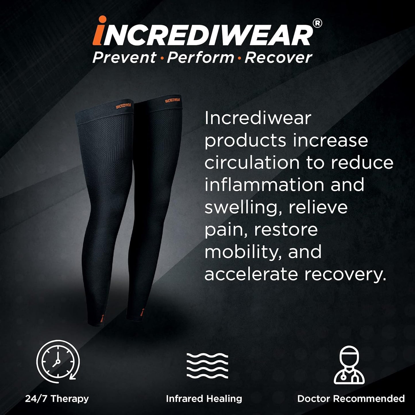 Incrediwear Leg Sleeve 2pk – Full Length Long Leg Sleeve for Leg Pain Relief & Muscle Recovery, Helps Reduce Swelling & Inflammation, Promotes Circulation, Leg Sleeves for Men & Women (Black, Large)