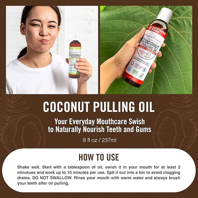 Kapuluan Coconut Oil Pulling for Teeth and Gums Mouthwash, 100% Pure and Natural, Non-GMO, Ayurvedic – Refreshing Rose Clove Essential Oils