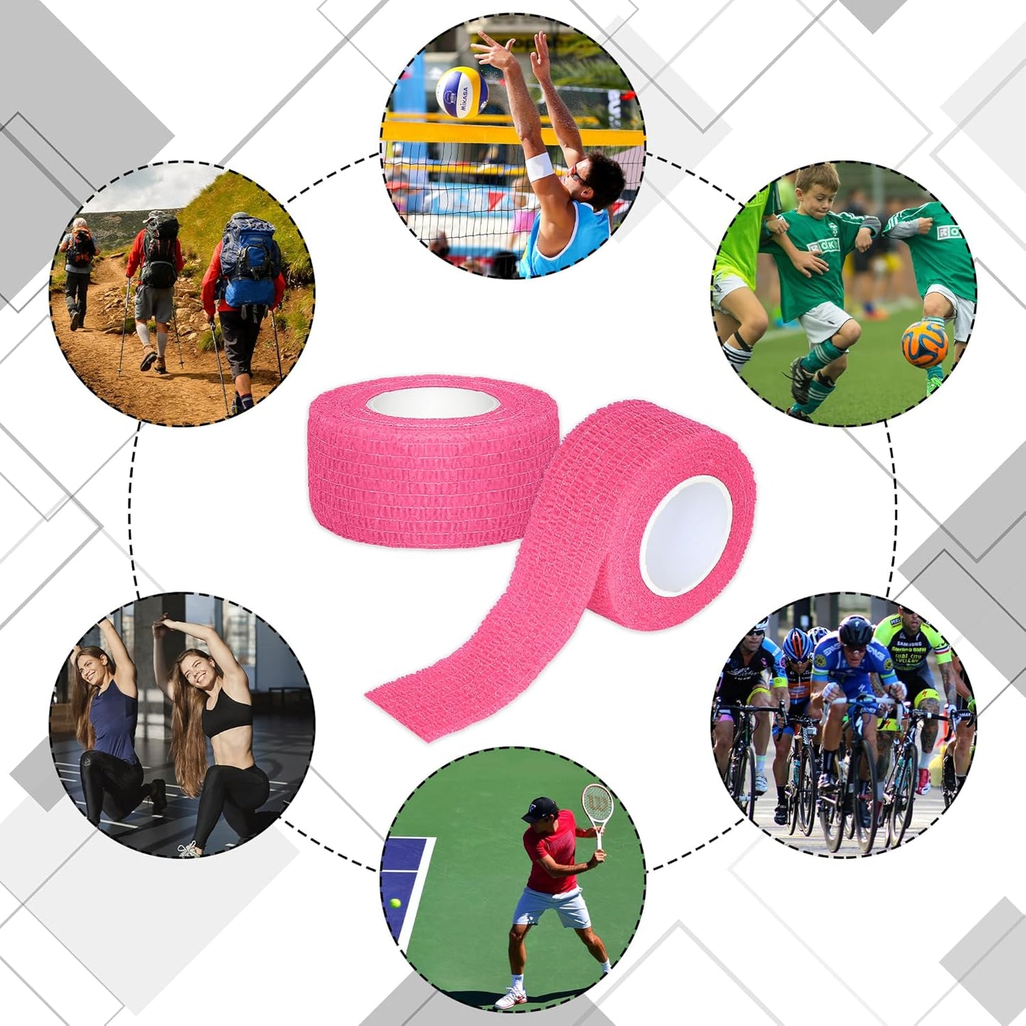 8 Rolls 1” Cohesive Bandage Self Adherent Bandage Wrap Breathable Vet Tape Elastic Adhesive Bandage for Sports, Wrist, Ankle, Tattoo Wraps(Pink)