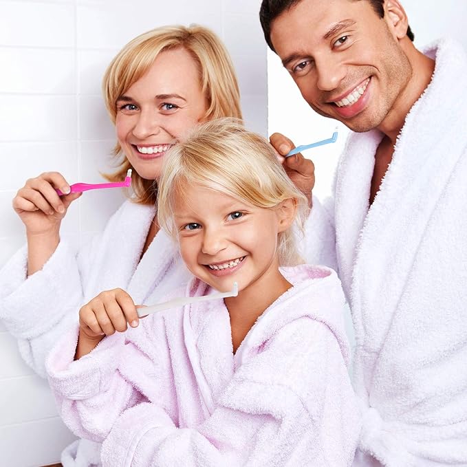 Patelai 12 Pcs End Tuft Toothbrush Soft Interdental Brushes Tooth Stain Remover Trim Toothbrush Single Brush for Implants Teeth Detail Cleaning Supplies(Orange, Rose Red, White and Blue)