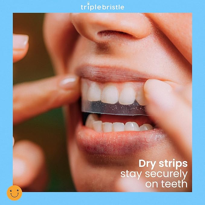 Triple Bristle Teeth Whitening Strips for Adults | Sensitive Teeth Friendly | 14 Teeth Strips Per Box | Whitening Strips Without Sensitivity | Mint + Coconut