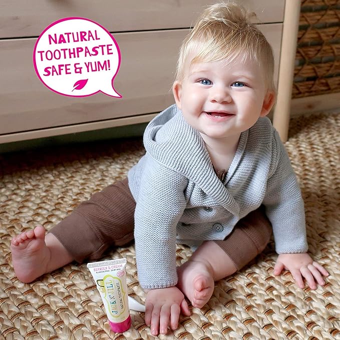 Jack N' Jill Natural Toddler Toothpaste - Fluoride Free Training Toothpaste for Toddlers 1-3, 40% Xylitol, BPA Free - Berries N' Cream, 1.76 oz (Pack of 2)
