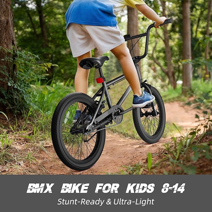 67i Boys BMX Bike 18/20 Inch Ages 8-12 Kids Bicycle with Front Rear U Brake Adjustable Seat Iron Fork 2.09" Wide Tires