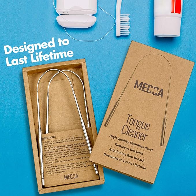 Tongue Scrapers - Pack of 2 - Stainless Steel Tongue Cleaners Brush for Help Getting Rid of Bad Breath & Bacteria - Food Scraper to Keeps Mouth & Teeth Healthy and Clean - Essential Dental Hygiene Kit