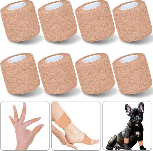 8 Pack 2 in x 5 Yards Cohesive Wrap Self Adhesive Bandage Wrap Elastic Self Adherent Wrap Self Stick Vet Tape for Athletic, Wrist, Ankle, Knees, Pets (Skin Color)