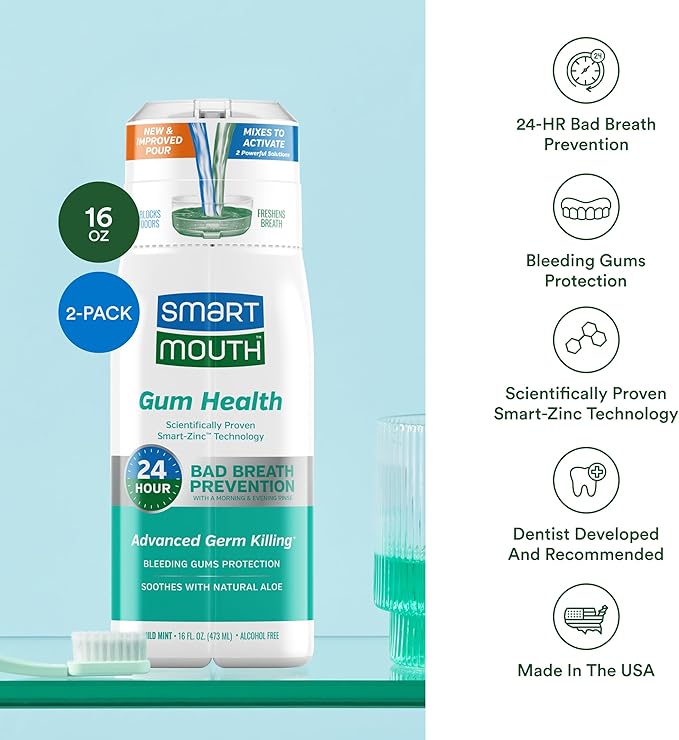SmartMouth Gum Health Zinc Activated Breath Rinse 16oz, 2 Pack