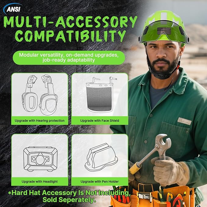 AOLAMEGS Construction Safety Hard Hat - ANSI Z89.1 Type Ι OSHA Approved Safety Helmets with Chin Straps Lightweight Reflective Vented ABS Hard Hats For Men Women Industrial Workwear 6-point Suspension