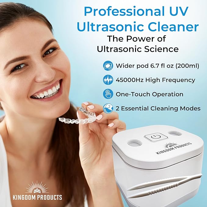 New Ultrasonic Retainer Cleaner with a Larger 200ML Pod, 45kHz Retainer Cleaner Machine for Dentures, Night Guard Cleaner, Mouth Guard Cleaner, Denture Cleaner, Aligner Cleaner