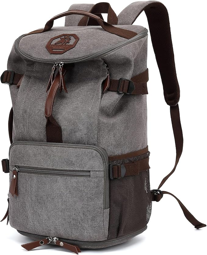 Kalesi Gym Duffle Bag Backpack 4-Way Vintage canvas with Shoes Compartment for travel Sport Hiking laptop (Vintage grey)