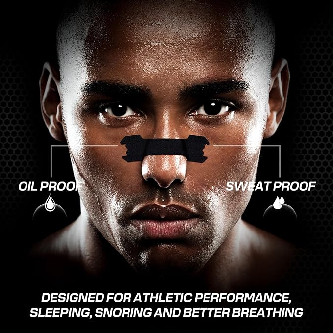 Performance Nose Strips for Breathing (60 Count) - Oil & Sweat Proof Adhesive - Athletic Nasal Strips for Snoring & Sleeping - Improves Oxygen Delivery, Drive, Sleep & Reduces Snoring (Slim Black)