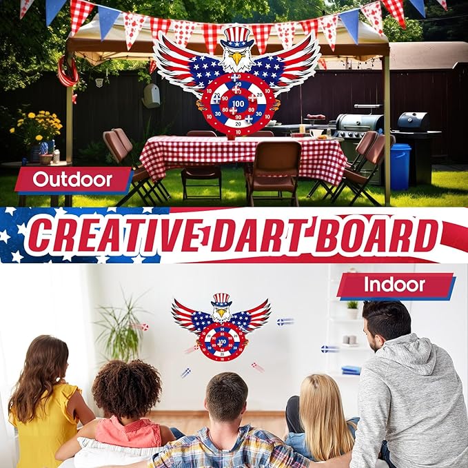 4th of July Games Set Patriotic Dart Board Games with 6 Sticky Balls Independence American Day Party Favor for Red White and Blue Party Throwing Indoor Outdoor Yard(Eagle)