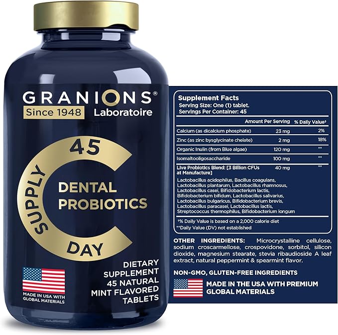 Dental Probiotics for Teeth and Gums - Fresh Breath Lactobacillus Salivarius Probiotic for Women and Men - Oral Probiotics for Mouth Bad Breath Dental Probiotic for Mouth Health - 90 Mint Tablets