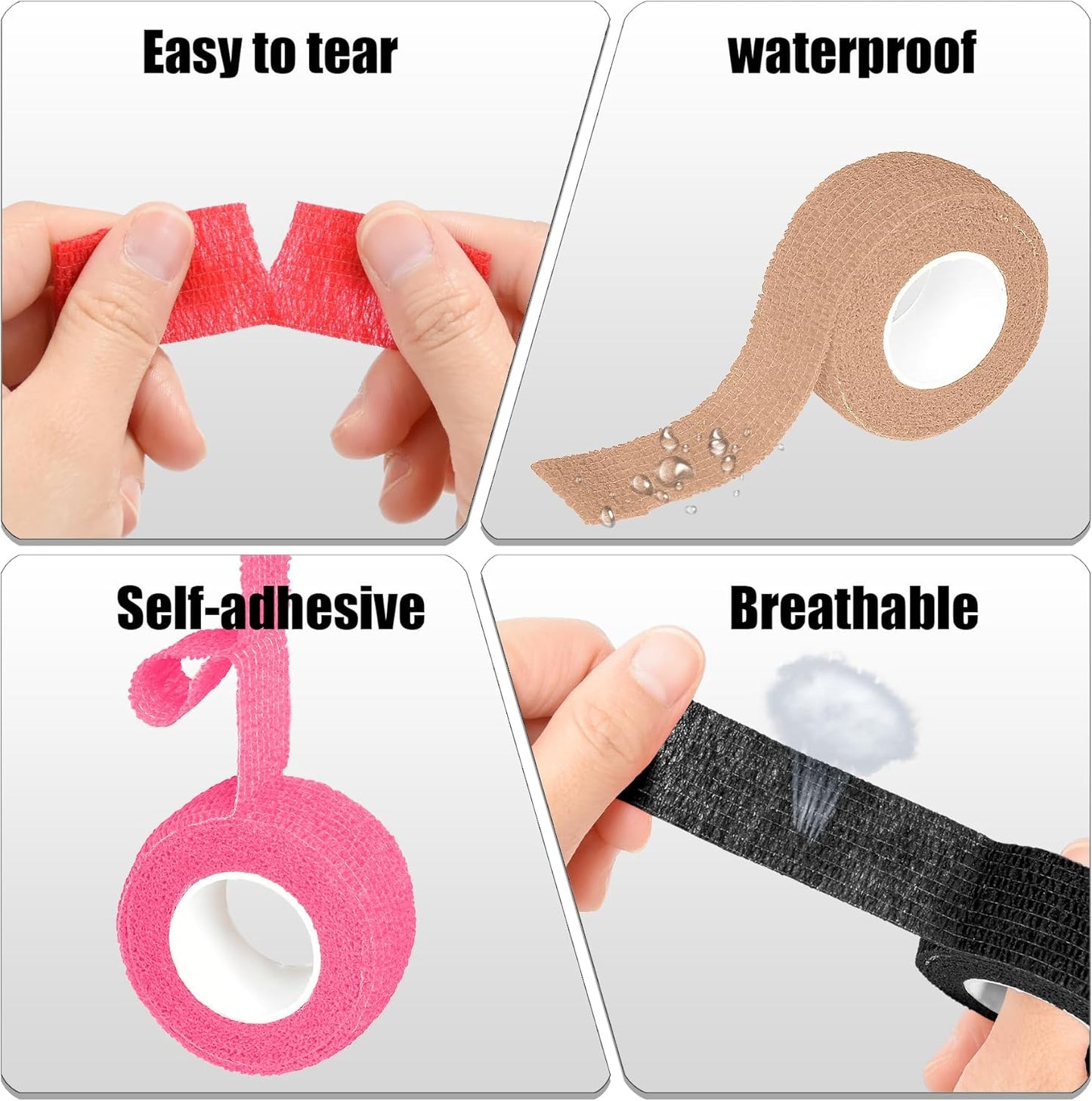 6 Pack 1 Inches Self Adhesive Bandage Wrap Breathable Cohesive Bandage Elastic Tape for Pets, Athletic, Sports, Wrist, Knee, Ankle(5 Yards Per Roll, Black)