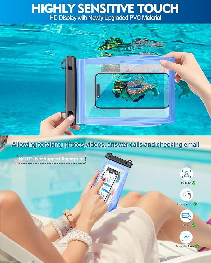 Large Waterproof Phone Pouch Floating, [Double Seals] IPX8 Waterproof Pouch for Beach Vacation Concert, Cell Phone Dry Bag for iPhone Samsung Google All Device Blue