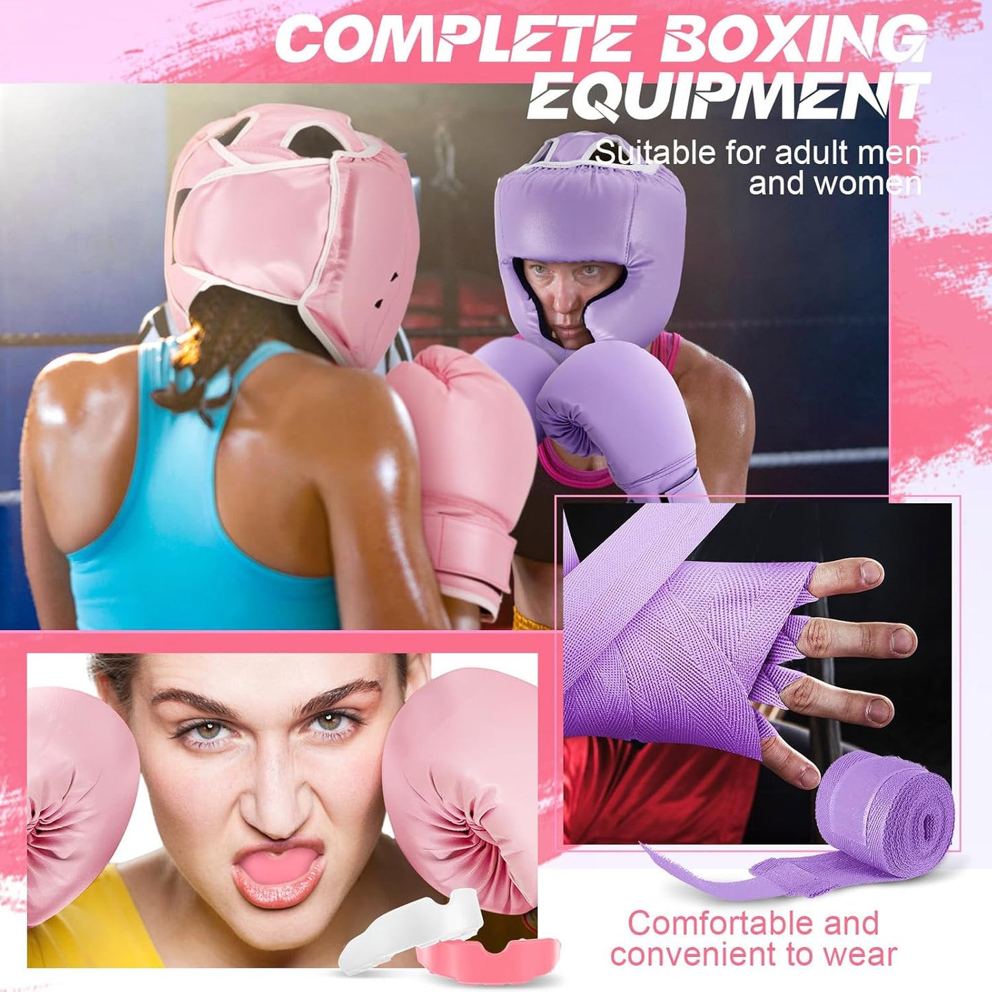 Kanayu 14 Pcs Boxing Set Including 2 Pair of 16 oz Boxing Gloves Headgear Helmet and Hand Wraps Mouth Guards Gifts for Adults Youth Beginners Training Equipment