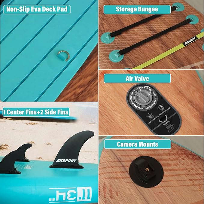 AKSPORT Inflatable Stand Up Paddle Board, SUP Board with All Accessories, Wide Stable Design, Non-Slip Deck, Inflatable Paddle Boards for Youth & Adult