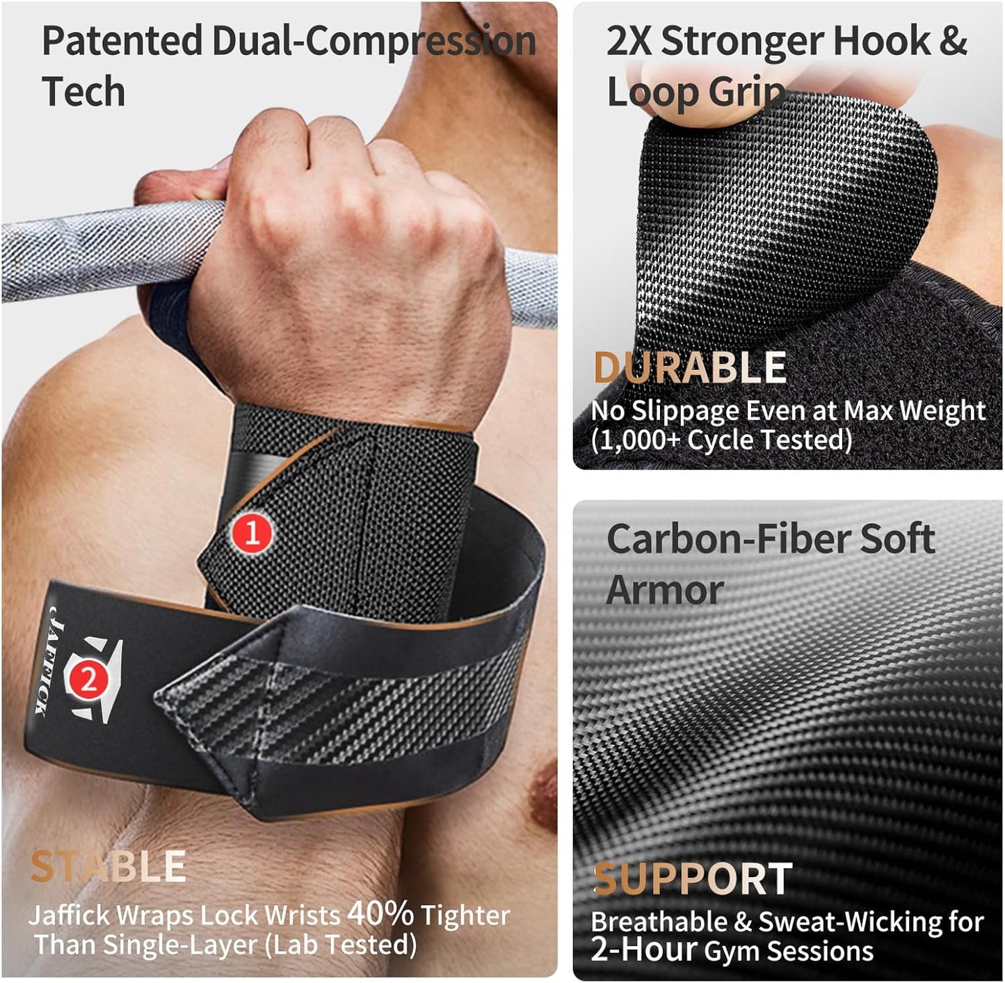 Jaffick Double-Layer Reinforced Wrist Wraps for Weightlifting - Men & Women, Thumb Loop Design for Powerlifting, Crossfit, Bodybuilding, Deadlifting - Fits Both Hands