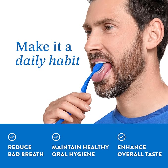 Soft Bristle Tongue Brush for Adults (1 Pack), Reduce Bad Breath & Improve Oral Hygiene, Tongue Scraper Brush Ergonomic Handle & Protective Cap, Tongue Cleaner for Adults, Tongue Scraper for Adults
