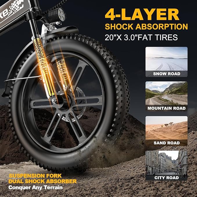 1000W Folding Electric Bike, 48V 20AH Large Removable Battery E Bike,30+MPH, 80 Miles Max Range, 20" Fat TireElectric Bike for Adults, Adult Electric Bicycles for CommuteBeach Snow