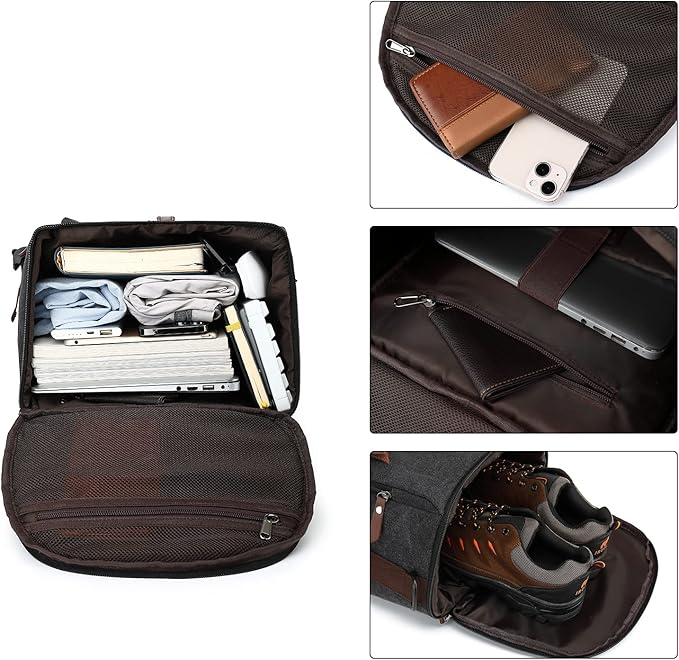 Kalesi Gym Duffle Bag Backpack 4-Way Vintage canvas with Shoes Compartment for travel Sport Hiking laptop (Vintage grey)