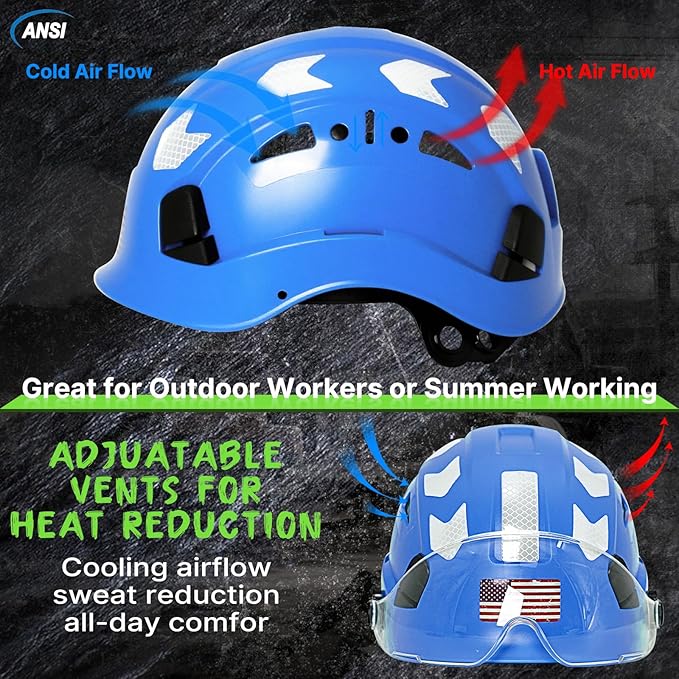AOLAMEGS Construction Safety Hard Hat - ANSI Z89.1 Type Ι OSHA Approved Safety Helmets with Chin Straps Lightweight Reflective Vented ABS Hard Hats For Men Women Industrial Workwear 6-point Suspension