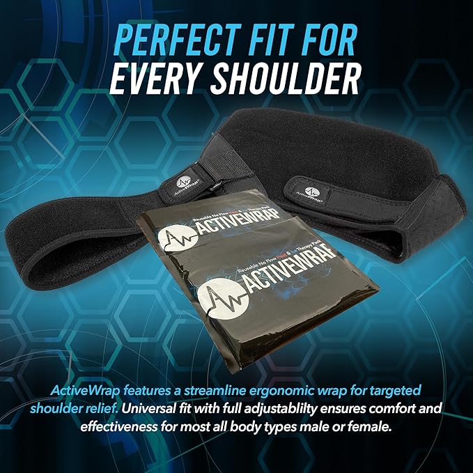 ActiveWrap Shoulder Ice Pack Wrap, With 2 Reusable Heat & Ice Packs for Shoulder Pain Relief, Rotator Cuff Cold Therapy, Adjustable Compression Straps, Post-surgery Must-have, Small/Medium